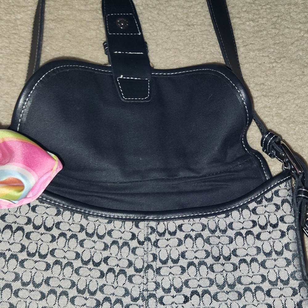 VINTAGE COACH 6376 buckle Women's Signature Crossbody Bag Black Gray Jacquard - Picture 16 of 16
